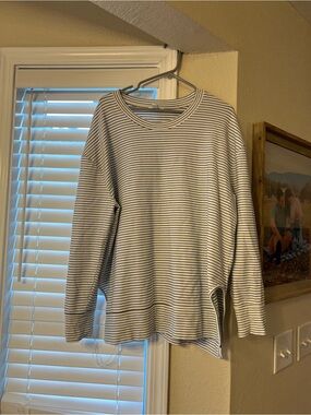 Daily Ritual White and Black Striped Crewneck Sweatshirt